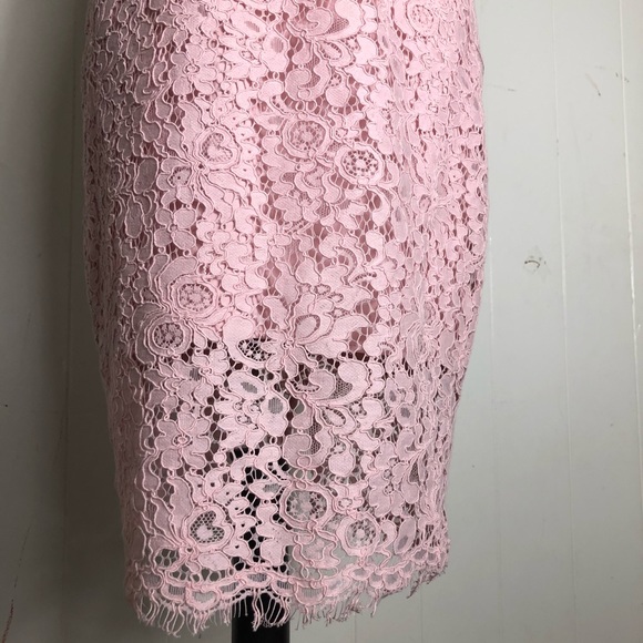 Bardot Midi Dress Sheath Lace Sleeveless Slit Light Pink 8 - Picture 12 of 16